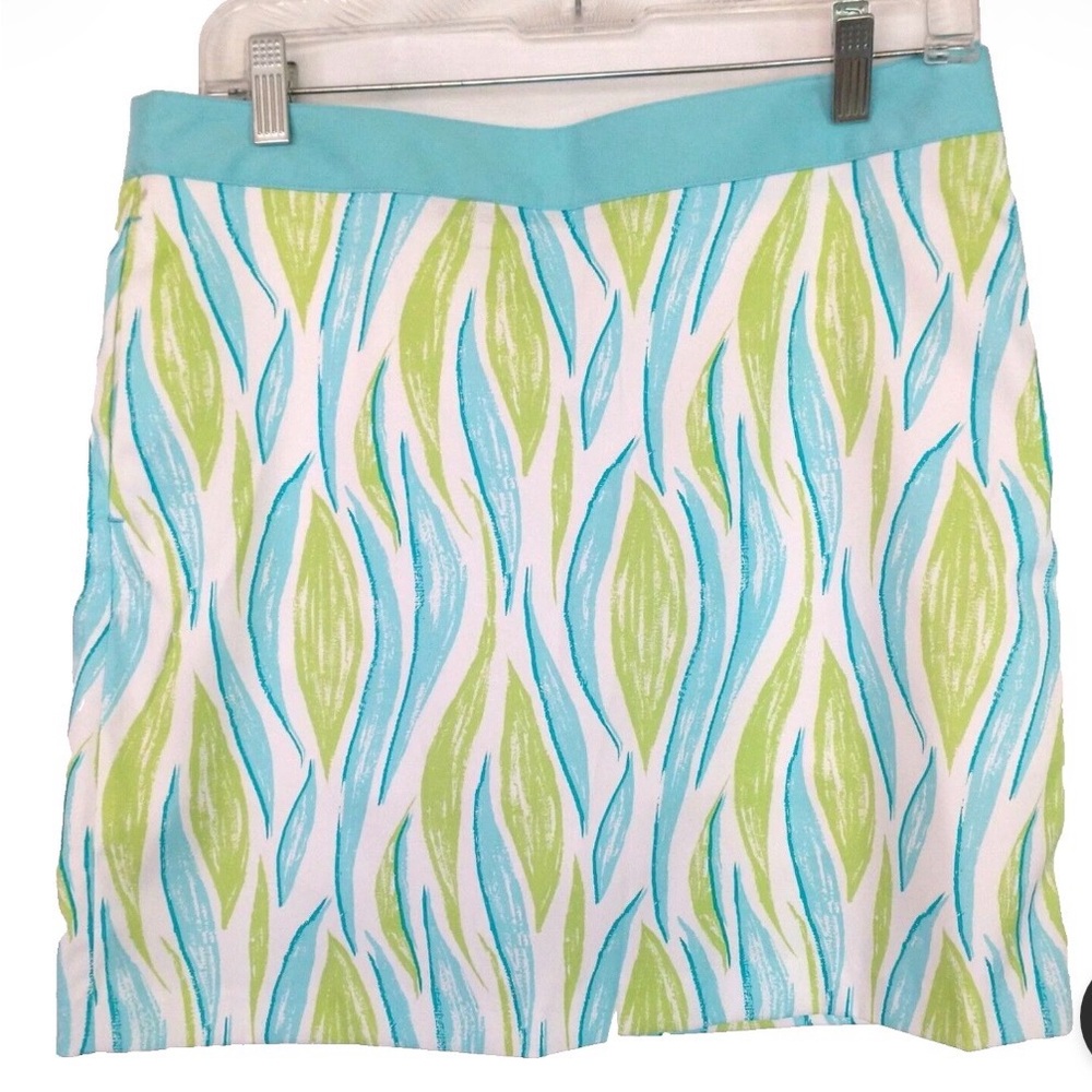 Greg Norman Collection Aqua and Lime Leaf-Print Golf Skirt